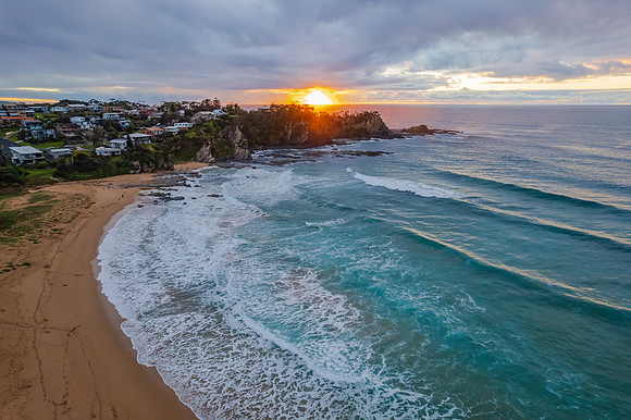 South Coast Sunrise Seascape and light high cloud