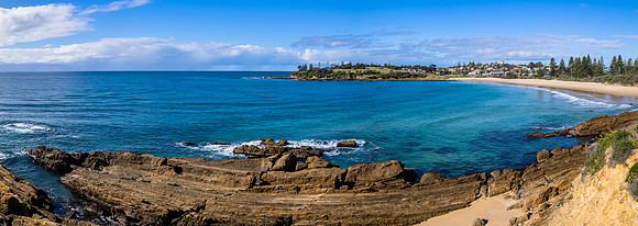 A winters day aerial seascape panorama at Bermagui