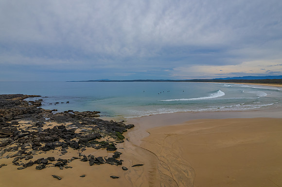 A cloud covered winters day at Broulee Beach