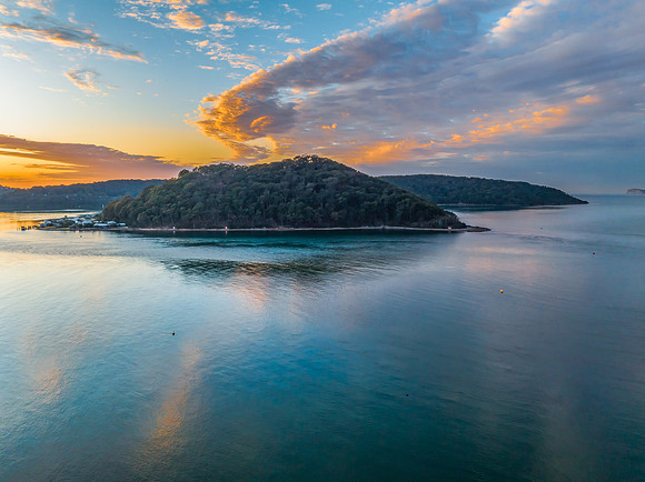Sunrise views over the channel and bay with boats