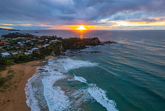 South Coast Sunrise Seascape and light high cloud