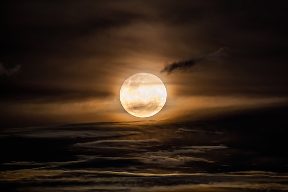 June's Full moon, Strawberry Moon with bands of clouds