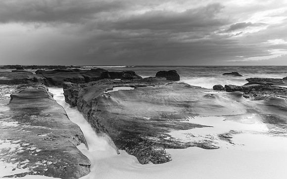 Moody and Cloudy  Morning Seascape in Black and White