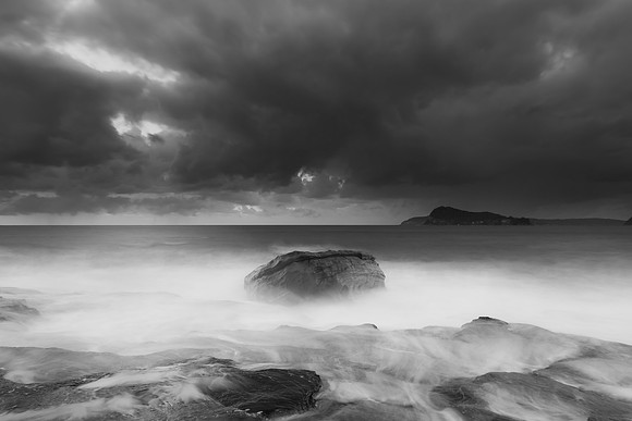 Soft and Cloudy Sunrise Seascape in Black and White