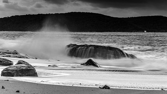 Splashy Seascape with Rocks in Black and White
