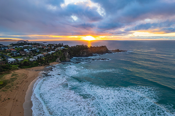 South Coast Sunrise Seascape and light high cloud