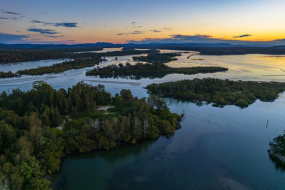 Sunset over the bay and rivers