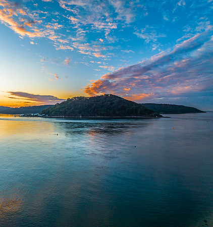 Sunrise views over the channel and bay with boats