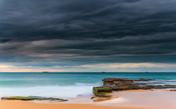 Ships on the Horizon - Cloudy Morning Seascape