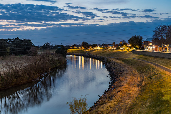 Dawn over the town River
