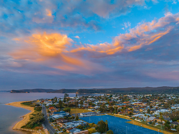 Sunrise views over the channel and bay with boats