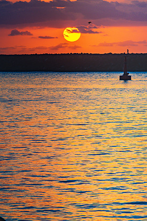 Sun Rising over the Breakwall Seascape