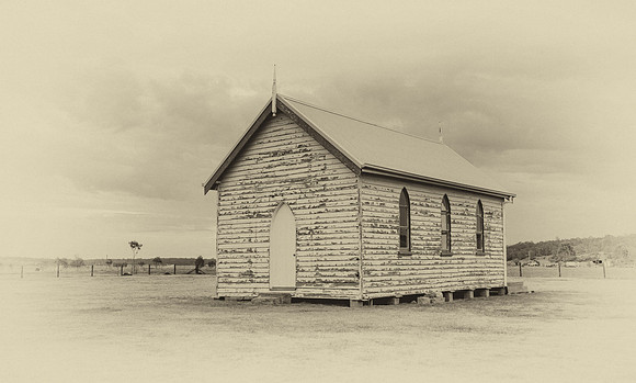 Artisitic interpretation of the Little Paddocks Chapel in Sepia