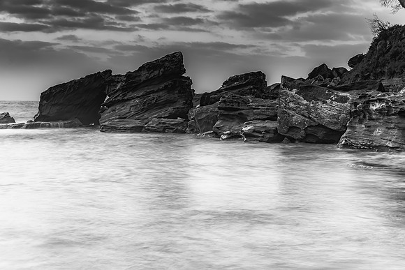 Rocky Outcrop Seascape in Black and White