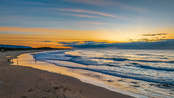 Sunrise seascape with waves