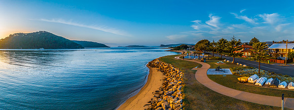 Early morning sunrise views at the waterfront where the water me