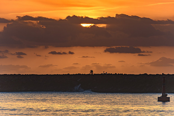 Silhouettes, Breakwall and Sunrise Seascape