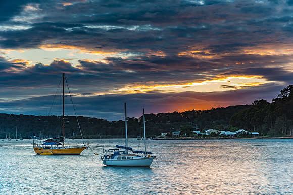 Cloudy Morning on the Bay with Boats