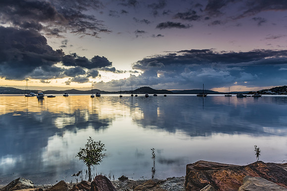 Overcast Morning on the Bay with Boats