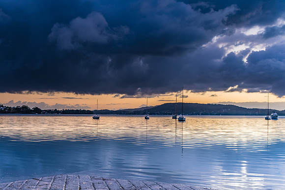 Overcast Morning on the Bay with Boats
