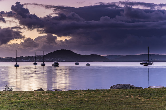 Overcast Morning on the Bay with Boats