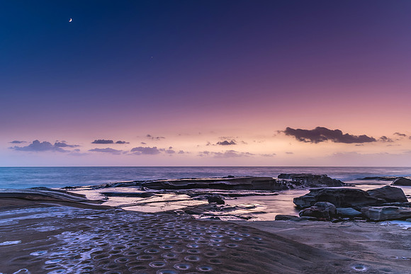 Hazy Sunrise Seascape from Rock Platform