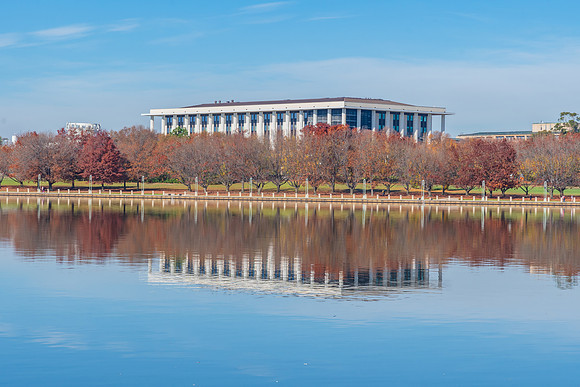 An Autumn day at Lake Burley Griffin and the National Library of