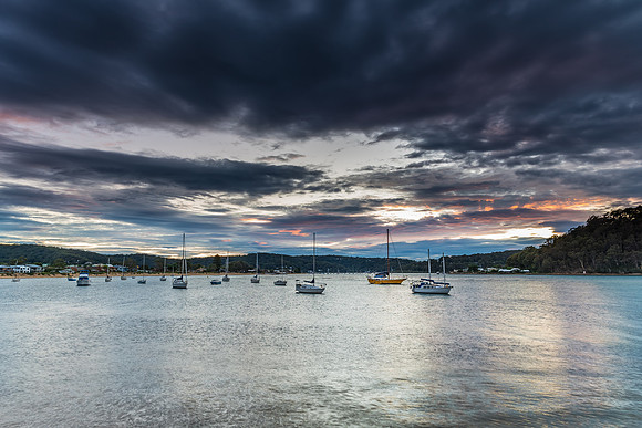 Cloudy Morning on the Bay with Boats