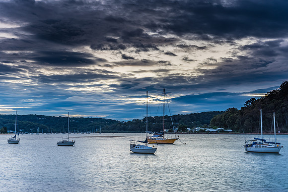 Cloudy Morning on the Bay with Boats
