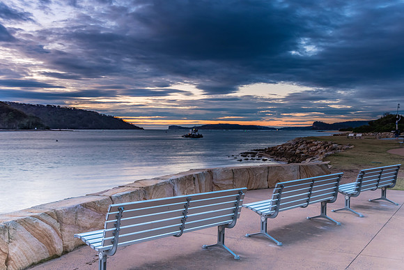 Cloudy Morning on the Bay with Seats