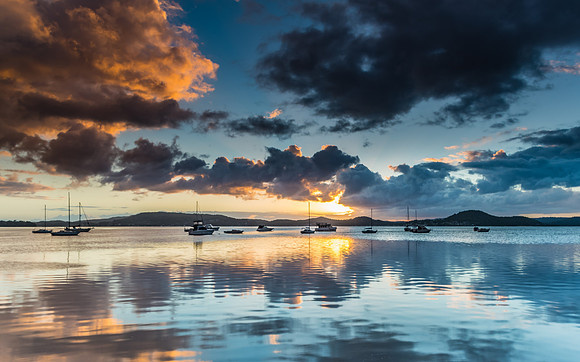 Overcast Morning on the Bay with Boats