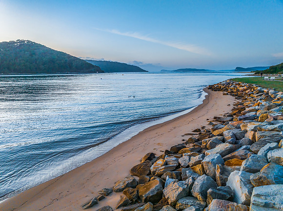 Early morning sunrise views at the waterfront where the water me