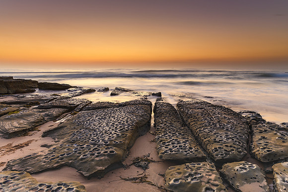 Beach Rock Ledge and Sunrise Seascape