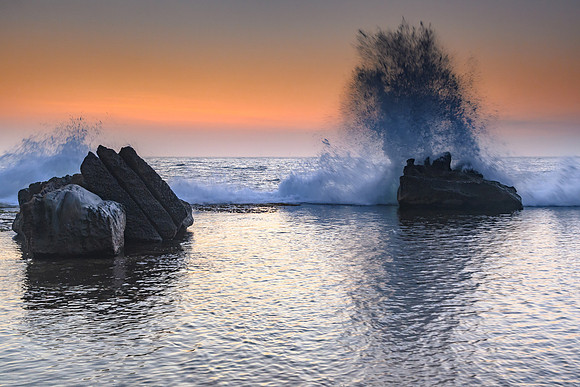 Sunrise Seascape and Rock Ledge Splash