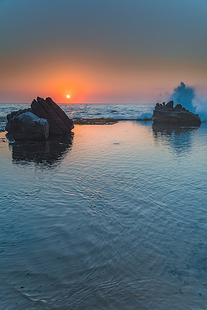 Sunrise Seascape, Splash and Rocks