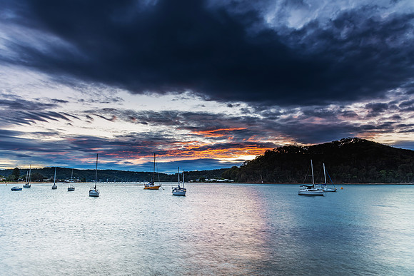 Cloudy Morning on the Bay with Boats