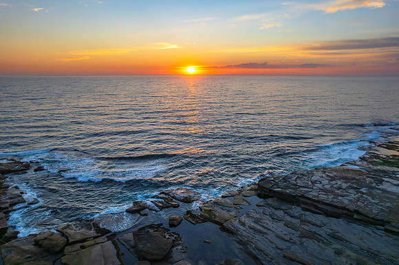 Aerial Sunrise Seascape at Rocky Inlet