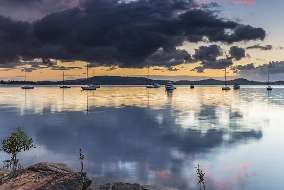 Overcast Morning on the Bay with Boats