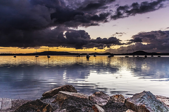 Overcast Morning on the Bay with Boats
