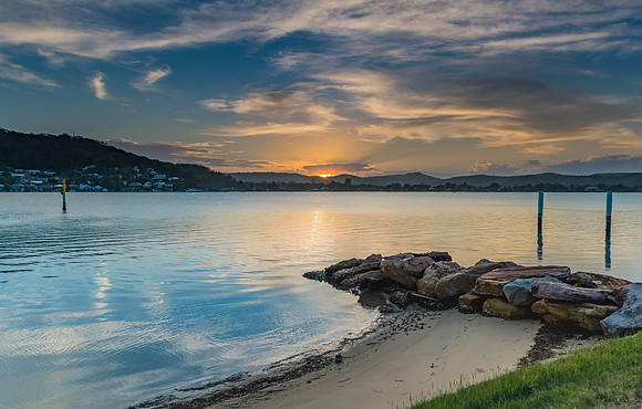 Sunset over the Bay with High Cloud