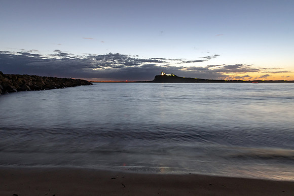Dawn Seascape and Lighthouse with Breakwall