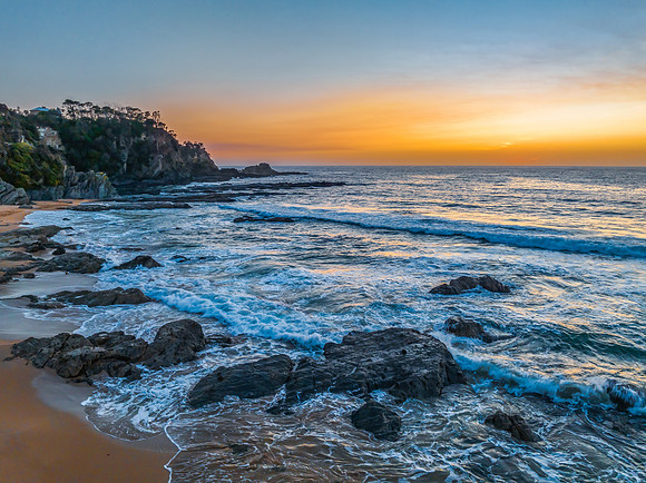 Sunrise seascape with high clouds