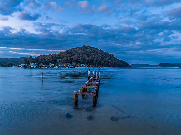 Aerial sunrise over Brisbane Water between Ettalong Beach and Wa