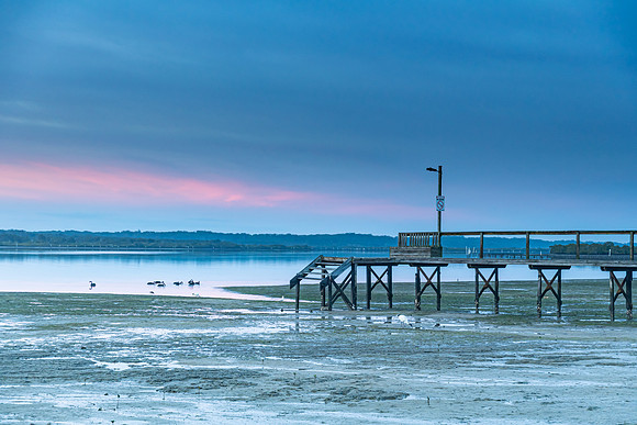 River Sunrise Waterscape and Wharf