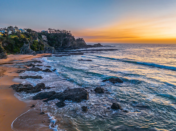 Sunrise seascape with high clouds
