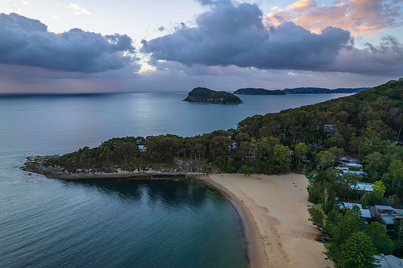 Aerial sunrise seascape with clouds