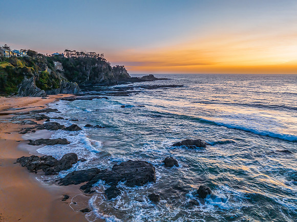 Sunrise seascape with high clouds