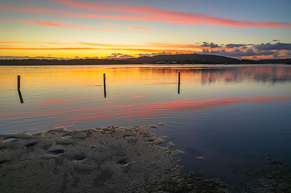 Sunrise over the bay with clouds