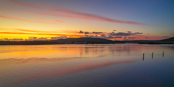 Sunrise over the bay with clouds