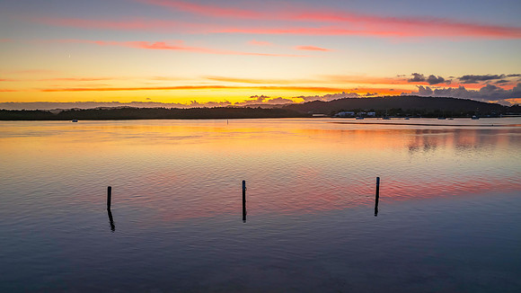 Sunrise over the bay with clouds
